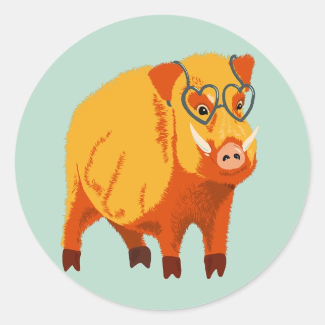 Adesivo Redondo Porco Bonito - Alça De Geek Com Óculos (Frente)