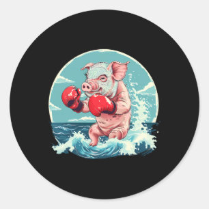 Adesivo Redondo Porco Boxeador Com Luvas de Boxe Kickboxing Boxi D