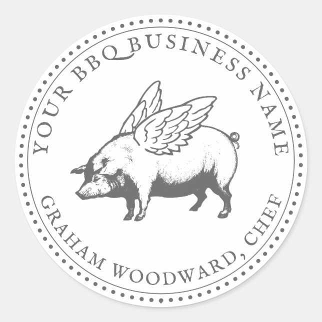 Adesivo Redondo Porco Com Barbeca De CHURRASCO De Asas (Frente)