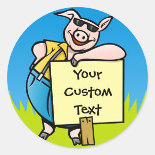 Adesivo Redondo Porco com sinal
