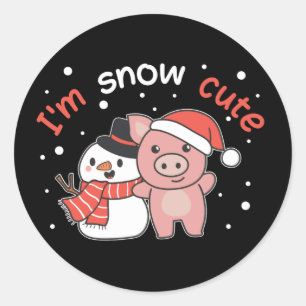 Adesivo Redondo Porco, eu sou Snow Cute Snowman Snowman Pun