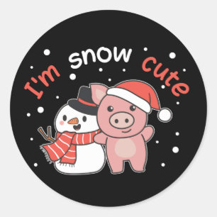 Adesivo Redondo Porco, eu sou Snow Cute Snowman Snowman Pun Classi