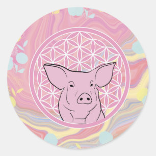 Adesivo Redondo porco,flor da vida, rosa, mandala,zen,chakra,