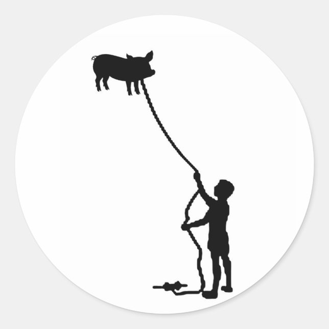 Adesivo Redondo porco voador (Frente)