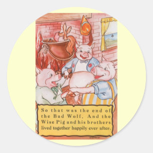 Adesivo Redondo Porcos pequenos do conto de fadas três do vintage