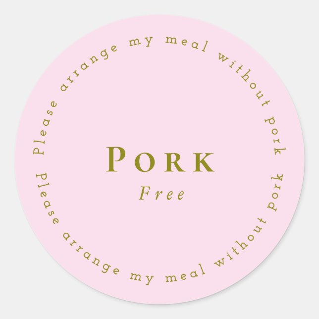 Adesivo Redondo Pork-Free Request Sticker, Light pink (Frente)