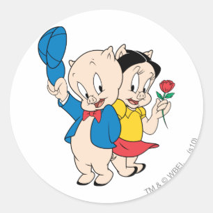 Adesivo Redondo Porky Pig e Petunia