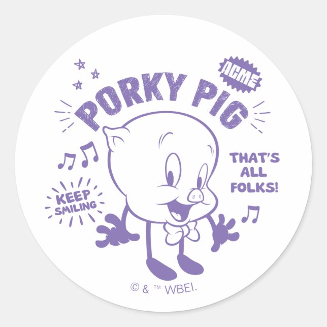 Adesivo Redondo Porky Pig Retro Sorrente (Frente)