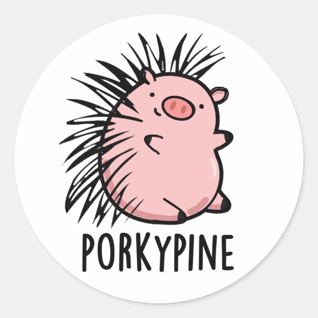 Adesivo Redondo Porky-Pine Funny Porcupine Pig Pun (Frente)