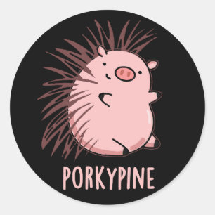 Adesivo Redondo Porky-pine Funny Porcupine Pun Dark BG