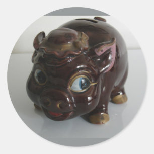 Adesivo Redondo Porquinho Marrom Cofrinho
