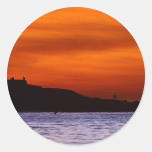 Adesivo Redondo Pôrs do sol La Jolla Beaches Nuvens Laranja
