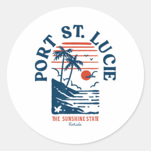 Adesivo Redondo Port St. Lucie Flórida Retro Surfista Praia Vintag