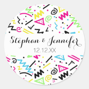 Adesivo Redondo Porta amarela azul verde-rosa Neon anos 80 90