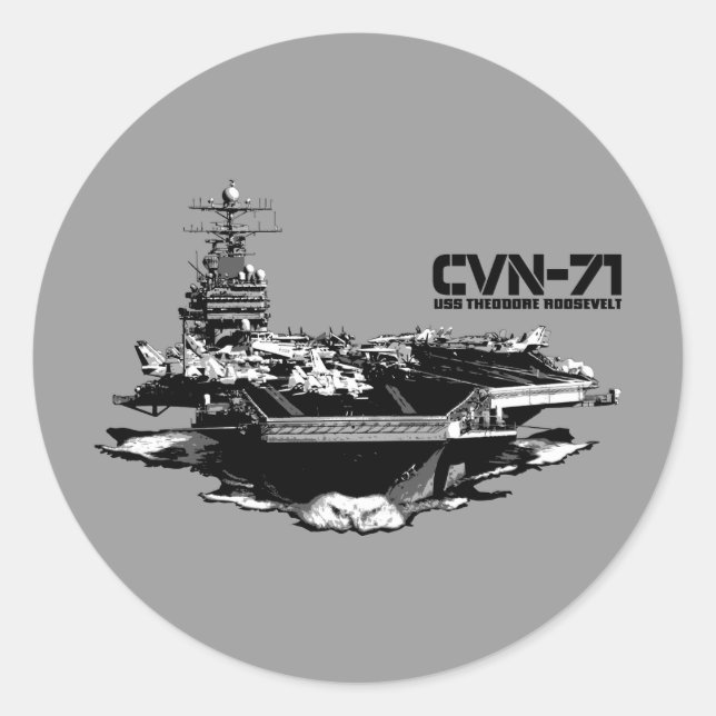 Adesivo Redondo Porta-aviões Theodore Roosevelt Sticker (Frente)