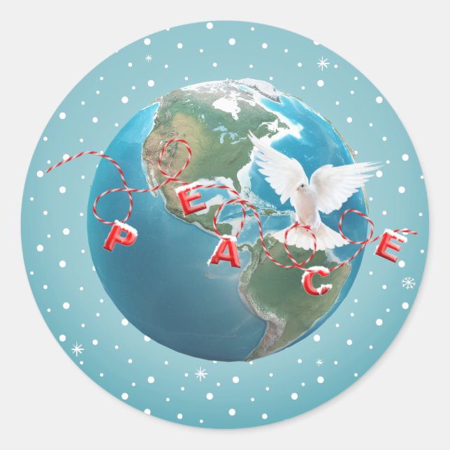 Adesivo Redondo Porta branca com texto de PAZ (Frente)