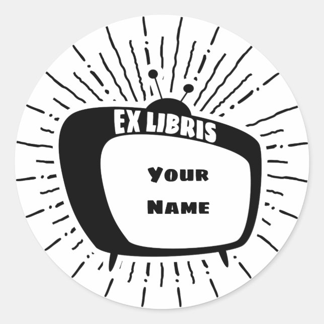 Adesivo Redondo Portador do Ex Libris da TV de Estilo Atômica (pre (Frente)