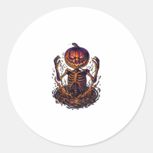 Adesivo Redondo Portal de Chamas Mágicas de Abóbora de Halloween E