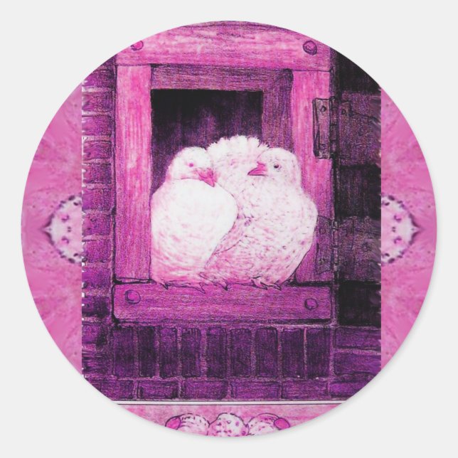 Adesivo Redondo PORTAS BRANCAS NA JANELA preto e branco (Frente)