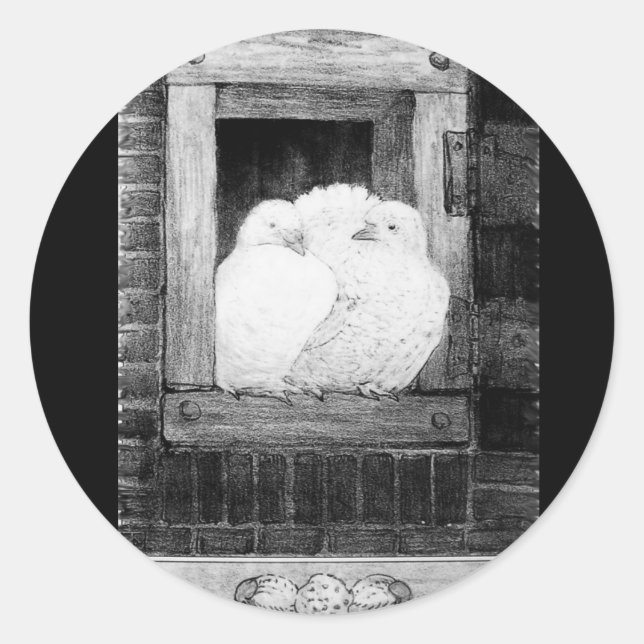 Adesivo Redondo PORTAS BRANCAS NA JANELA preto e branco (Frente)