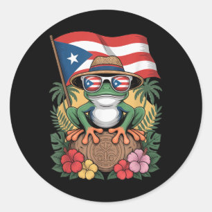 Adesivo Redondo Porto Rico Boricua Sapo Coqui Sol Taino Porto Ri