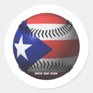 Adesivo Redondo Porto Rico Flag cobrindo um beisebol