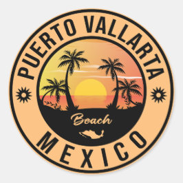 Adesivo Redondo Porto Vallarta, praia do México. Planya mexicana