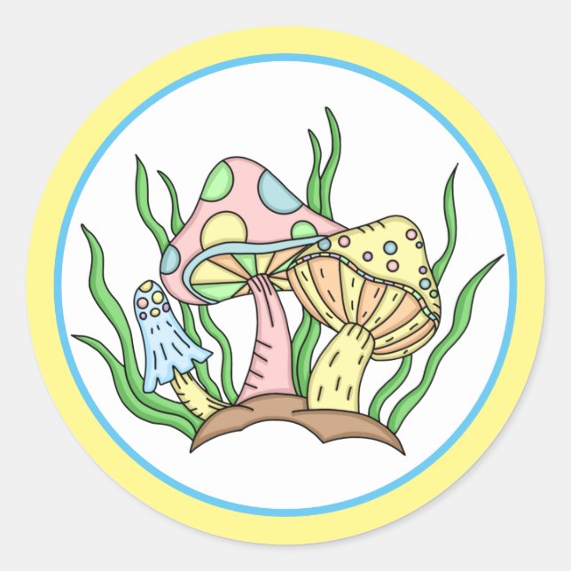 Adesivo Redondo Portobello Mushroom Cute Pastel (Frente)
