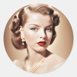 Adesivo Redondo Portrait of a beautiful classic pinup 1950