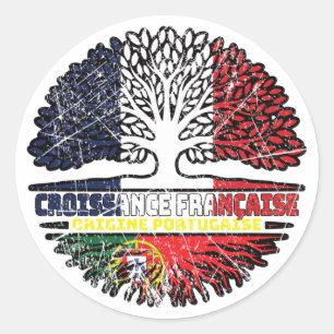 Adesivo Redondo Portugal Portugal Francês França Árvore Bandeira