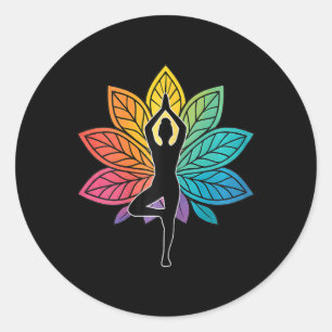 Adesivo Redondo Pose de Yoga Chakra Árvore Silhueta Lótus Lança Me