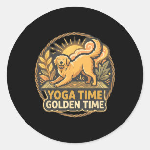 Adesivo Redondo Pose de Yoga Golden Retriever Yoga