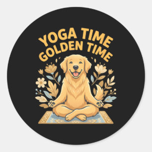 Adesivo Redondo Pose de Yoga Golden Retriever Yoga _1