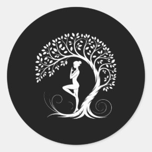 Adesivo Redondo Pose de Yoga Meditação Namaste Budismo Árvore