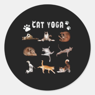 Adesivo Redondo Poses de Yoga para Amantes de Gatos Engraçados Fof
