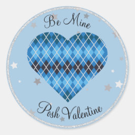 Adesivo Redondo Posh Argyle Blue Sparkle Big Heart