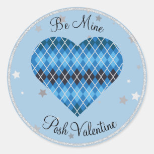 Adesivo Redondo Posh Argyle Blue Sparkle Big Heart