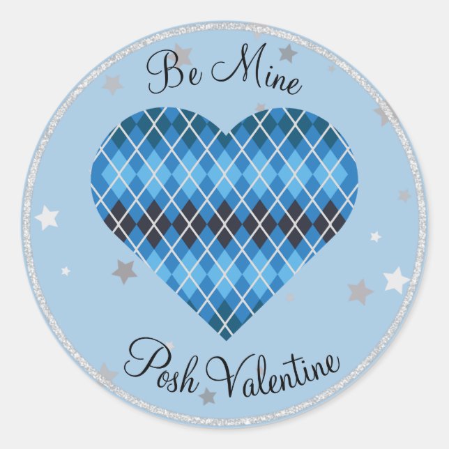 Adesivo Redondo Posh Argyle Blue Sparkle Big Heart (Frente)
