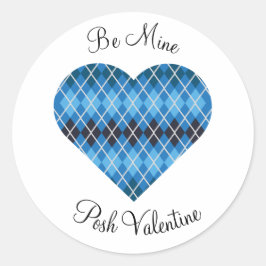 Adesivo Redondo Posh Argyle Dark Blue Big Heart