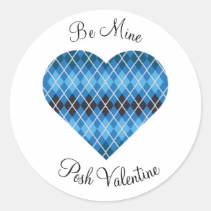 Adesivo Redondo Posh Argyle Dark Blue Big Heart
