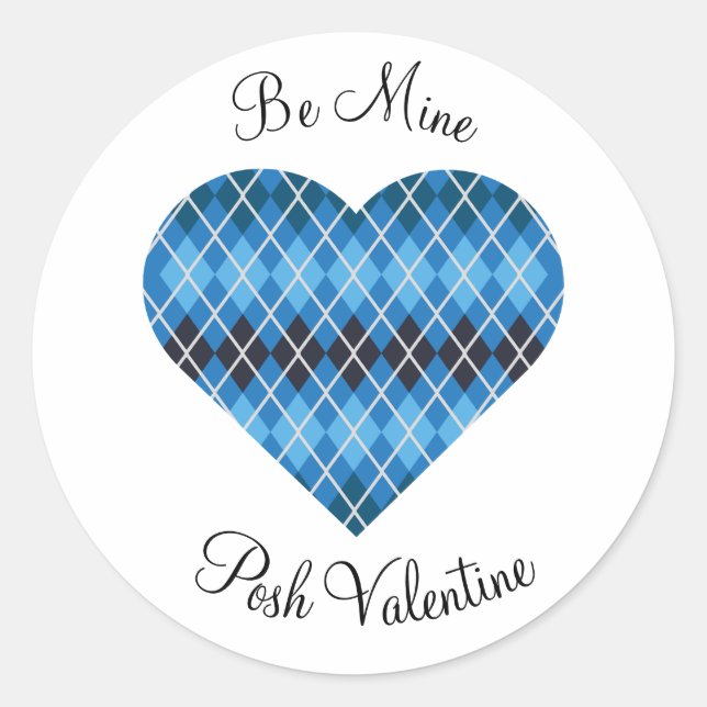 Adesivo Redondo Posh Argyle Dark Blue Big Heart (Frente)