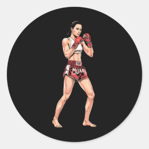 Adesivo Redondo Posição de Kickboxing Boxe Tailandês Um Lutador de