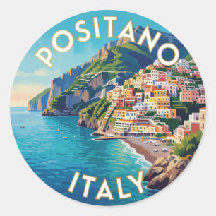 Adesivo Redondo Positano Itália Cena de Viagem Mediterrânea 🍋