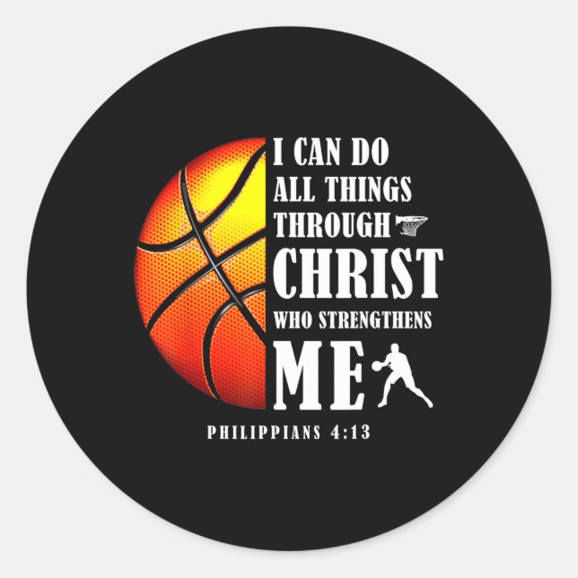 Adesivo Redondo Posso Fazer Tudo Através Do Cristo Christian Baske (Frente)