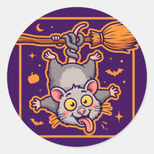Adesivo Redondo Possum Vassoura de Halloween
