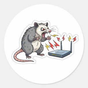Adesivo Redondo Possumo Bravo WiFi Raiva Cartoon - Tecnologia Dive