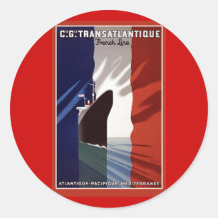 Adesivo Redondo Poster da Linha de Cruzeiros Franceses Atlântica