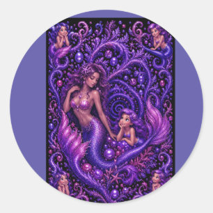 Adesivo Redondo Pôster de Arte Fantasia Mermaid Duo Oceano Sonho R