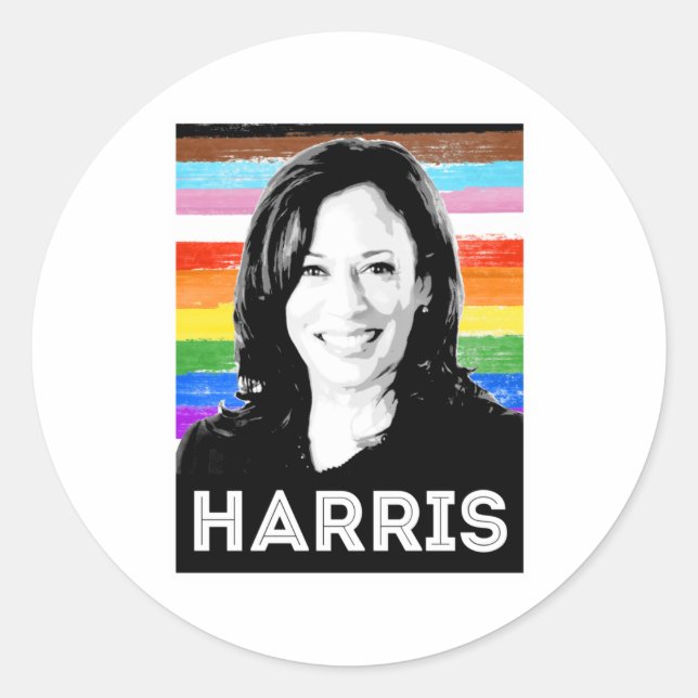 Adesivo Redondo Poster de Harris Pride Inclusivo (Frente)