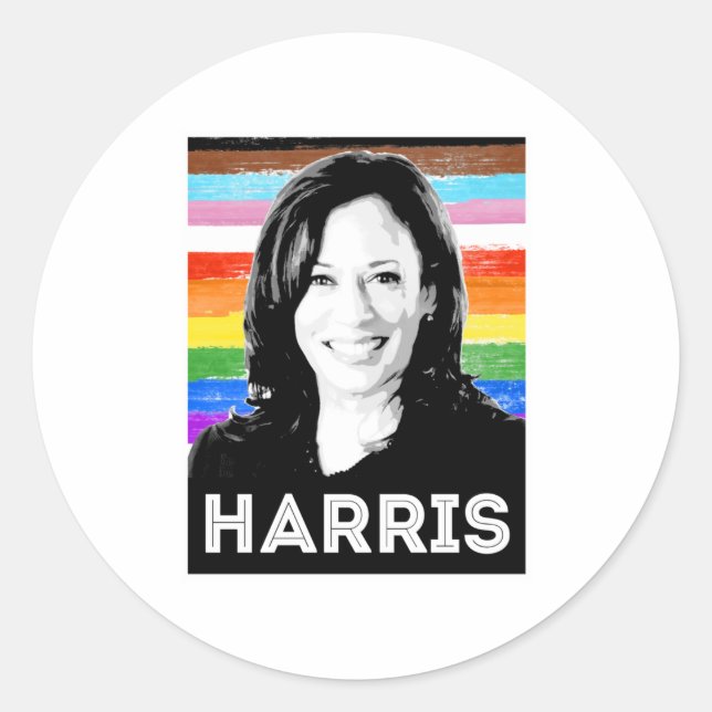 Adesivo Redondo Poster de Harris Pride Inclusivo (Frente)